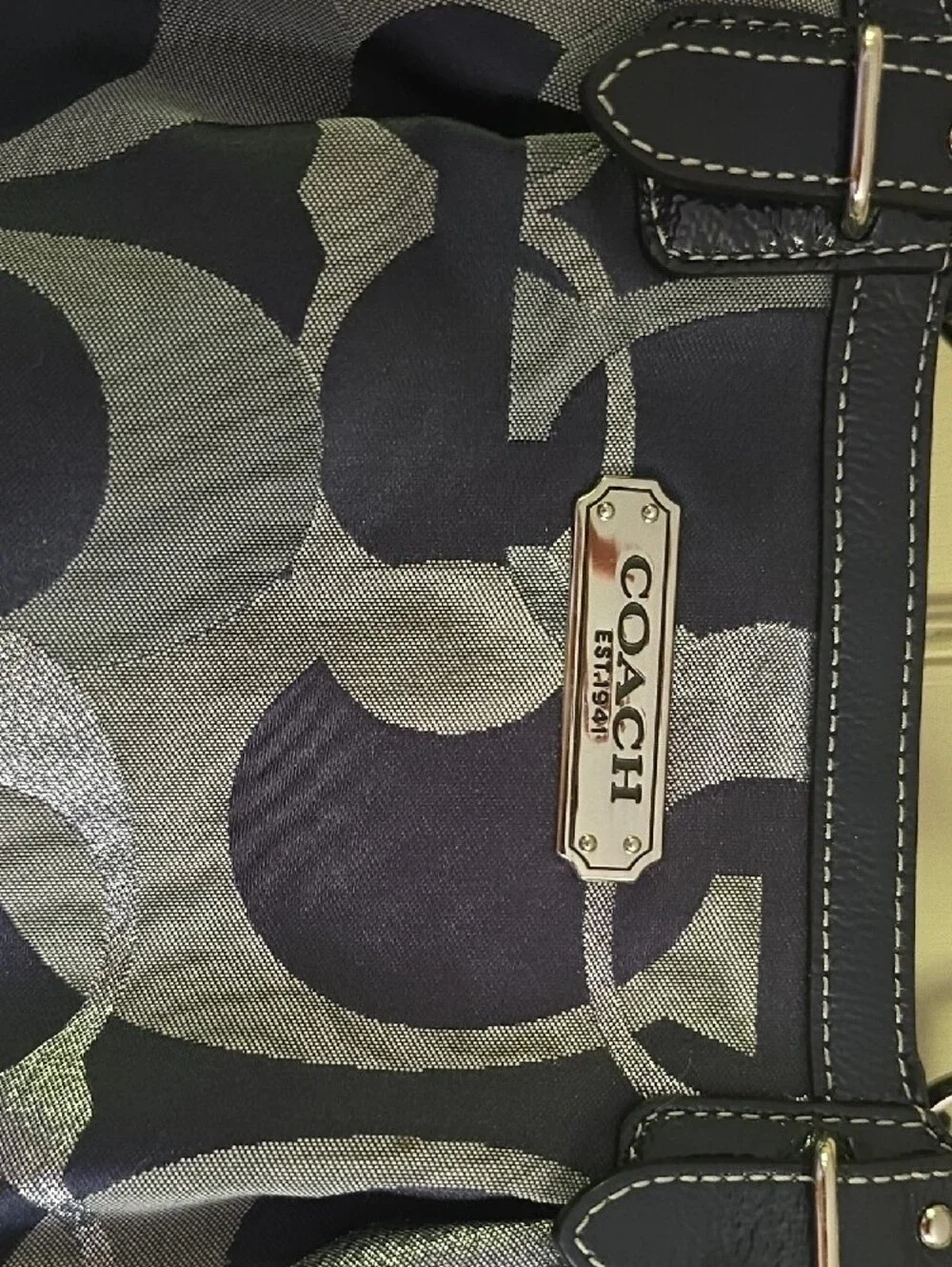 Coach Navy and Silver Signature Shoulder Bag
